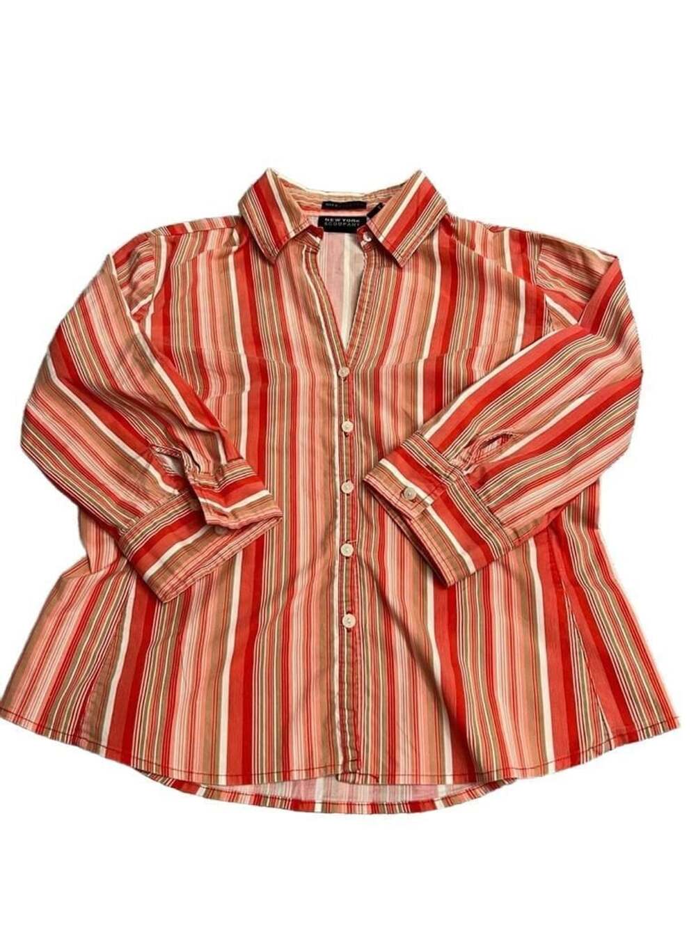 New York & Company Citystretch Women’s Striped Button Down Blouse Size M